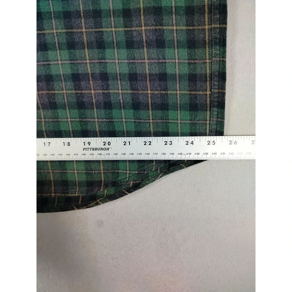 Duluth Trading Co Free Swingin Flannel Shirt Mens Large Green Plaid Workwear